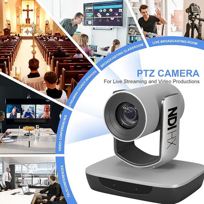 AVKANS NDI Camera, 20X Zoom 3G-SDI HDMI PTZ USB Web Camera with USB Video Output for Church Worship Live Events, PoE IP Livestream Video Camcorder for Video Production