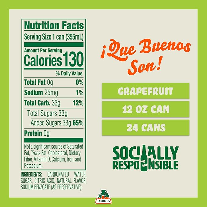 Jarritos - Mexican Soda Soft Drinks, Grapefruit (12 oz, 355ml) 8 Cans (3 Boxes of 8) - Real Cane Sugar - 130 Calories, 0g Fat - Made in Mexico - Natural Flavor Soda Pop - Party & BBQ Beverages
