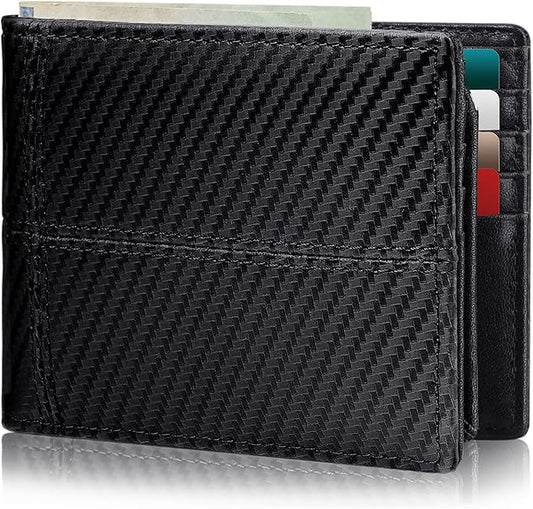 Mens Wallet Bifold Genuine Leather RFID Blocking Wallet for Men with 2 ID Windows 12 Card Holders 2 cash pockets 1 Gift Box