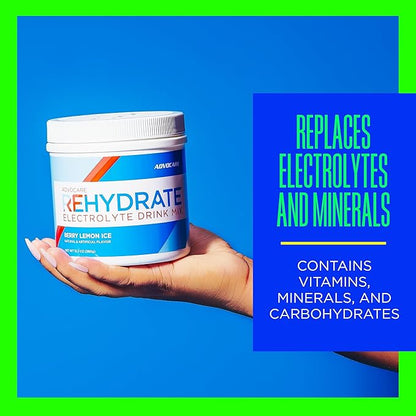 AdvoCare Rehydrate - Electrolyte Drink Mix - Includes Magnesium, Sodium, Potassium & Calcium - Antioxidant & Amino Acid Fortified - Supports Hydration & Recovery - Berry Lemon Ice, 12.7 oz