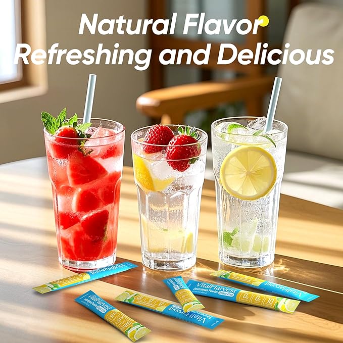 VitalHarvest 36 Sticks Electrolytes Powder Packets Sugar Free Hydration Packets Electrolyte Liquid Daily IV Drink Mix with Lemon Lime, Low Sodium, 0 Calorie