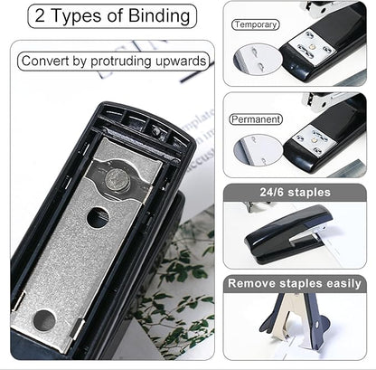Black Desk Accessories with Pen Holder, Office Supplies Desk Organizers and Accessories, Tape Dispenser, Stapler, Staple Remover, Staples, Clips Set, Ruler, Scissor, Pen, Tape (Black)