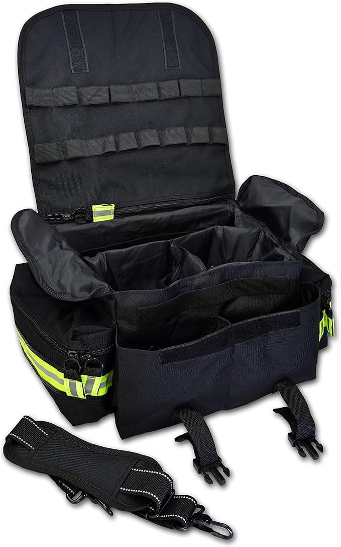 Lightning X Personalized First Responder EMT EMS Trauma Bag w/Stocked First Aid Fill Kit B & Custom Embroidered Name Patch (Black)