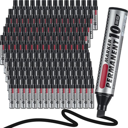 Patelai 150 Pack Jumbo Size Markers Bulk Black 10mm Chisel Tip Large Marker Pens Waterproof Quick Dry Pen for Industrial Art, Work on Metal Wood Plastic Glass