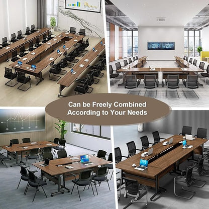 Conference Table Folding Conference Room Tables, Modern Mobile Meeting Training Table with Silent Wheels, Foldable Seminar Table for Offices, Classrooms, Libraries (4, Walnut, 55.1in)