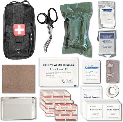 EPG Field First Aid Kit (IFAK) | 44 Piece | Compact Personal First Aid Kit | Backpacking, Camping, Emergency, Travel, Tactical, Go Bag, Bug Out Bag, 72 Hour Kit, Essentials, EDC, Survival IFAK (Black)