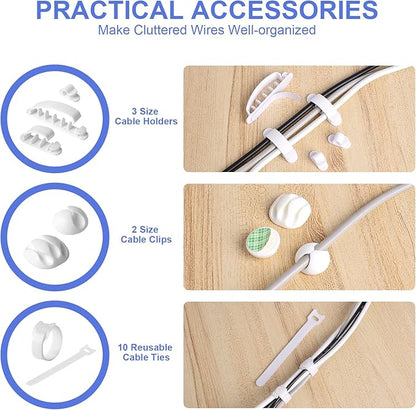 Cable Organizer Box Set of Three, Power Cover Cord Holder Surge Protector for Desk (White)