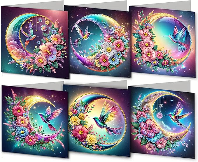 12pcs Diamond Art Painting Postcards with Envelope, Hummingbird Pattern Daily DIY Handmade Greeting Cards Wishing Cards for Special Occasion Festival Craft Gift