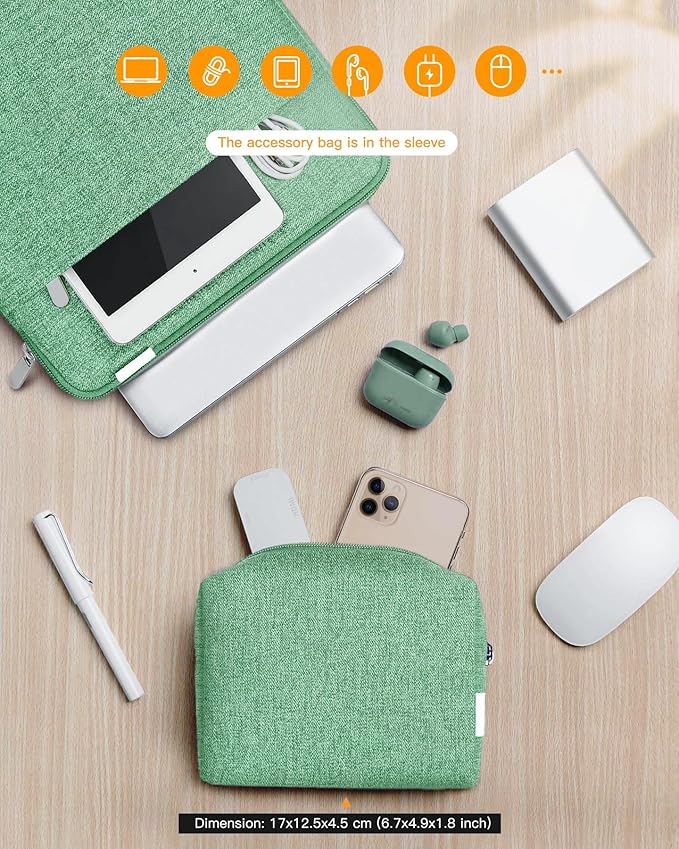 Inateck 360° Protection Laptop Bag with Accessory Bag, Compatible with 13-inch MacBook Air/Pro M4 M3 M2 M1 2016-2025, Mint Green