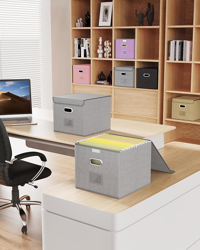 Oterri File Organizer, Small Cabinet for Letter Folders, Gray-White Portable Filing Box, Collapsible for Office/Decor/Home - 1 Pack (Without Folders)