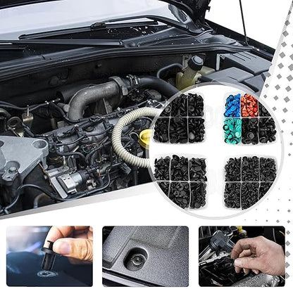 Car Push Retainer Clips Screw Assortment Kit 1351PCS-42 Most Popular Sizes Door Panel Trim Screw Clips Nylon Bumper Fender Rivets with Blue Fasteners for Ford GM Toyota Honda Chrysler