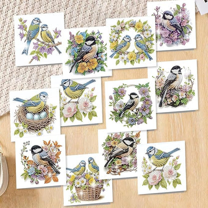 jinglinhh 12pcs Diamond Art Painting Bluebird Flower and Bird Nest Greeting Cards with Envelopes, DIY Card Making Kits for Adults, Diamond Art Postcards Christmas Cards Craft Gifts
