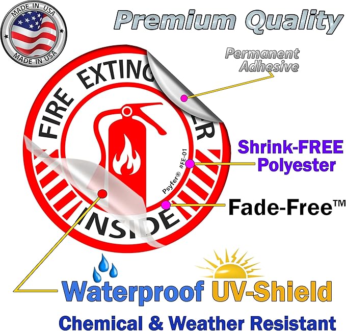 Psyfer® (Fade-Free) 6 Pack - Fire Extinguisher Inside Stickers [Made in USA]