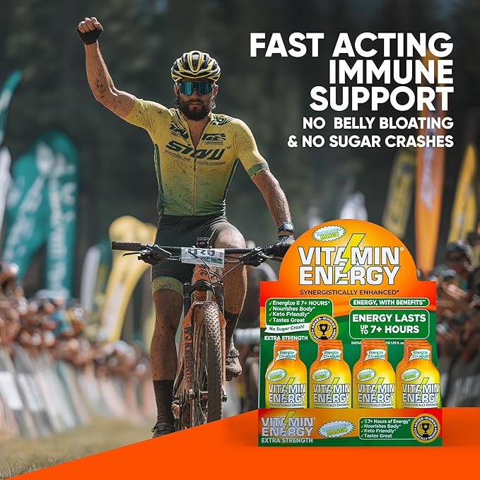 Vitamin Energy Immune+ Extra Strength Energy Shot Mango 10 Pack, 260mg Natural Caffeine, B-Vitamins, Citicoline, Green Tea, Immunity & Focus Support, Zero Sugar, Gluten-Free 1.93 fl oz