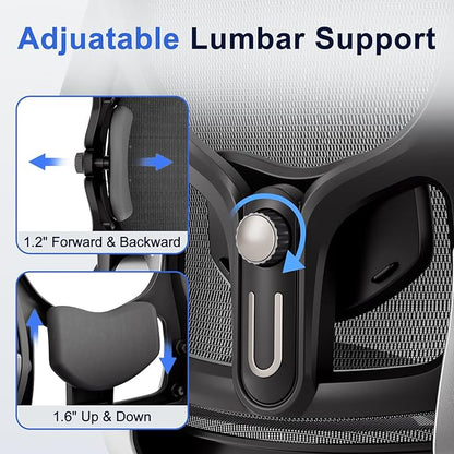 Ergonomic Office Chair，Mesh Seat Cushion with 3D Armrests and 3D Headrest, Adjustable Lumbar Support with Rocking Function, SGS Class 4 Gas Clylinder，Black