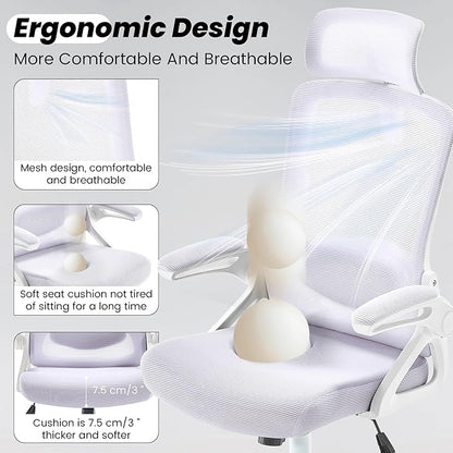 Fizzin Ergonomic Office Chair, 400 LBS Desk Chair with Adjustable Lumbar Support, High Back Breathable Mesh Computer Chair Rolling Work Swivel Task Chairs, Comfy Home Office Desk Chair (Lavender)