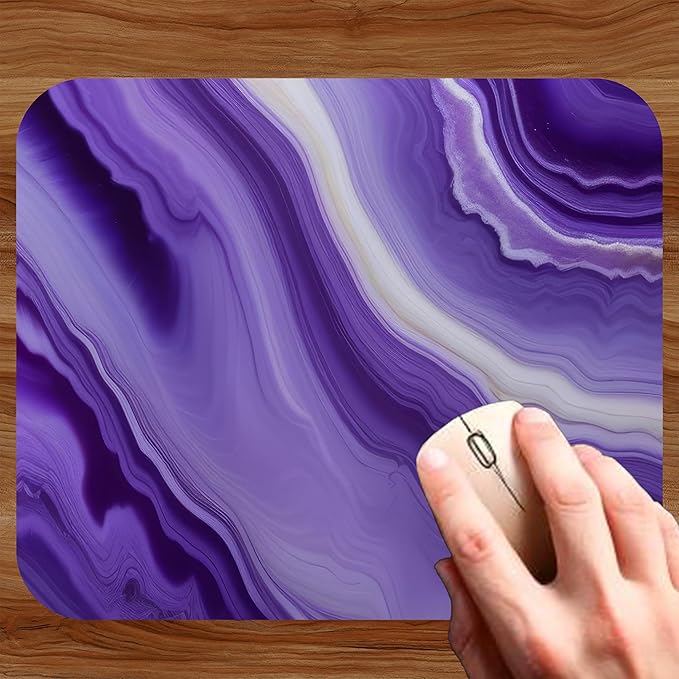 Purple Marble Agate Mouse Pad Mat Mousepad for Desk Computer Laptop PC Gaming Home or Office Gift Marbled Abstract (Deep Purple MP16)