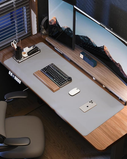 Leather Desk Pad Cover- 48" x 17" Office Desk Protector, Non-Slip PU Leather Mouse Pad, Waterproof Blotter Mat for Home (Light Grey)