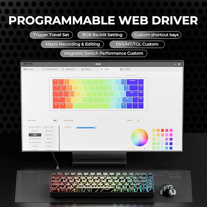 x XVX HE68 Pro Rapid Trigger Keyboard 60% Percent,Hall Effect Keyboard with Gateron Magnetic Jade Pro Switch,CNC Aluminum Frame Topographic Custom Mechanical Key Board for PC/Laptop/Xbox/PS4/PS5,Black