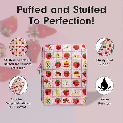 Sonix | Puffy Laptop Sleeve | 15-16 Inch, Quilted Pillow Puffer Laptop Carrying Case, Computer Sleeve | Strawberry Shortcake Checkered