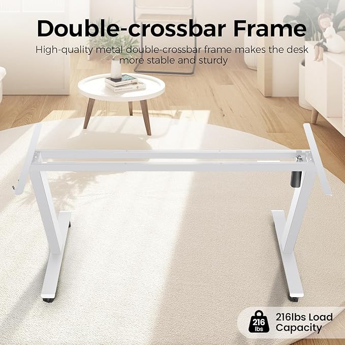 Electric Standing Desk 63 x 24 Inches Adjustable Height Sit Stand Up Desk for Home Office Computer Desk Memory Preset with Wheels, White