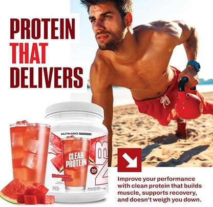 NutraBio Clear Protein Powder, Watermelon Breeze - 20 Servings, 20g Clear Whey Protein Isolate, 0 Sugar, 0g Lactose, Refreshing Fruit Flavors, GLP1 Support -Bone Health - Muscle Post Workout Recovery