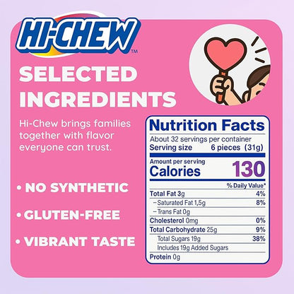 HI-CHEW Assorted Bulk Candy Bag, Green Apple Strawberry Mango Grape, Soft & Chewy Candy 2lb - 185+ Pieces Individually Wrapped - Made with Immensely Juicy Fruity Flavors