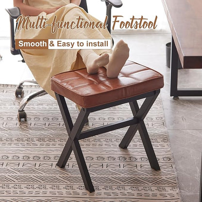 FILWH Foot Stool Small Ottoman - Padded Desk Foot Rest for Under Office Desk, Vanity, Sofa - Bamboo Footstool Shoe Stool (Black Legs + Reddish Brown)