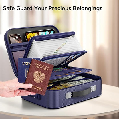 Fireproof Document Box, Hard Case Fireproof Box with Lock, Portable Hard-Shell Fireproof Water Resistant Document Safe for Important Documents, Laptops, Passports, Files and More (Blue)