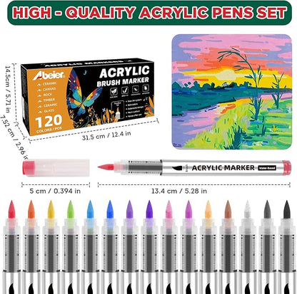 120 Colors Acrylic Paint Markers,Soft Brush Tip Paint Pens with Automatic Ink Control System,Quick Dry Waterproof Acrylic Paint Pens for Pumpkin,Wood,Metal,Fabric,Rock Painting with DIY Crafts