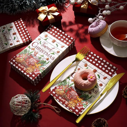 Karenhi 200 Pcs Christmas Gingerbread Napkins 2 Ply Red and White Buffalo Plaid Xmas Paper Napkins Disposable Hand Towel for Bathroom Decorative Napkin Paper Hand Towels Christmas Decorations
