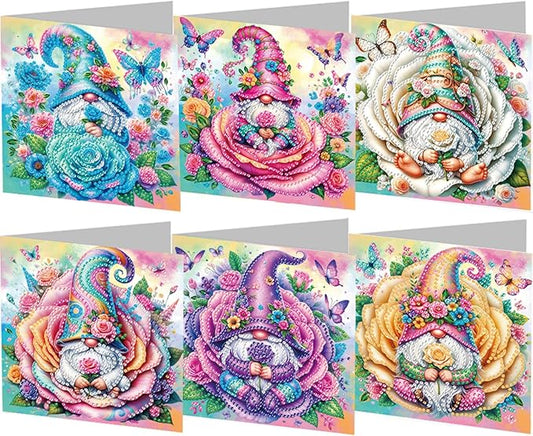 6PCS Diamond Art Painting Greeting Cards,Happy Birthday Cards with Envelopes,DIY Card Making Kits Thank You Card Arts Crafts for Birthday(Gnome)