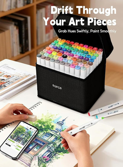 204 Colors Alcohol Markers with Free App, Chisel & Fine Tip Alcohol-Based Marker Set for Adults, Dual Tip Artist Markers for Drawing, Coloring Illustration, Painting and Great Gift Idea