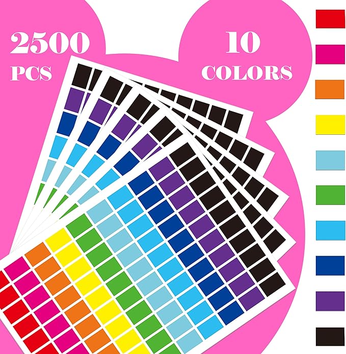 YSHIHE Colored Labels 2500 Pcs - 10 Color Stickers 1/2" x 3/4" Price Sticker for File Folder Tabs, Garage Sale, Price tag etc