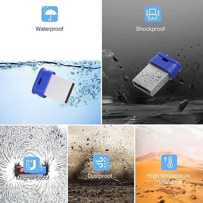 K&ZZ 64GB 5 Pack USB Flash Drives with Lanyard 64G Small USB Drive Ultra Fit Flash Drives Mini Thumb Drive 64 GB Micro USB 2.0 Pen Drive, Blue