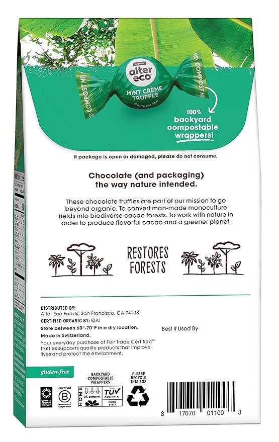 Alter Eco | Mint Creme Truffles | 58% Pure Dark Cocoa, Fair Trade, Organic, Non-GMO, Gluten Free Dark Chocolate Truffles | 80 Truffles