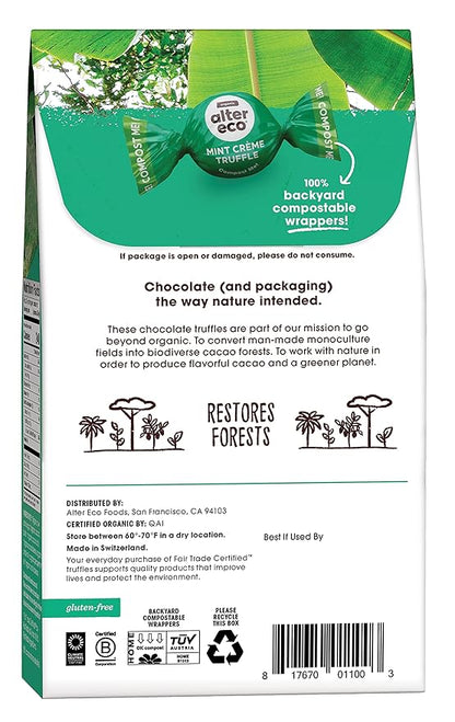 Alter Eco | Mint Creme Truffles | 58% Pure Dark Cocoa, Fair Trade, Organic, Non-GMO, Gluten Free Dark Chocolate Truffles | 80 Truffles