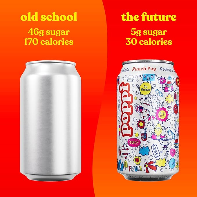 Poppi Sparkling Prebiotic Soda Beverage with Apple Cider Vinegar, Seltzer Water and Fruit Juice, Punch Pop, 12 Fl Oz, Pack of 12