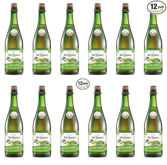 Val de France, Non-Alcoholic, Reduced Calorie, Organic and OU Kosher Sparkling Juice (Pear), 25.4 Fl Oz (Pack of 12)