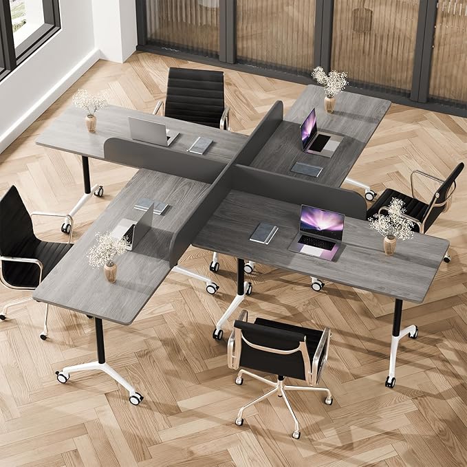 Conference Table Folding Conference Room Tables, Modern Mobile Meeting Training Table with Silent Wheels, Foldable Seminar Table for Offices, Classrooms, Libraries (4, Grey2, 55.1in)
