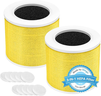 2 Pack Core Mini Pet Care Replacement Filter for LEVOIT Core Mini-P Air Purifier, 3-in-1 Core Mini-RF Pet A11ergy HEPA Filter, Yellow