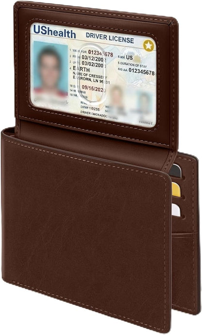 Men's Genuine Leather Wallet: Bifold RFID Blocking, 12 Card Slots & 2 Flip-up ID Window with Gift Box, Vintage Brown