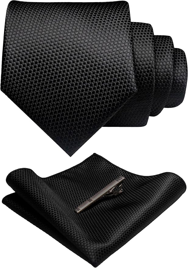 RBOCOTT Mens Woven Tie and Pocket Square with Tie Bar Sets Solid Necktie