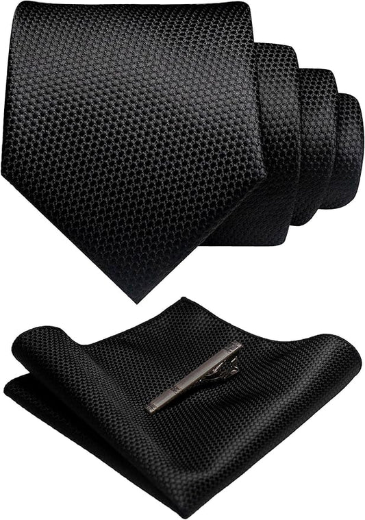 RBOCOTT Mens Woven Tie and Pocket Square with Tie Bar Sets Solid Necktie