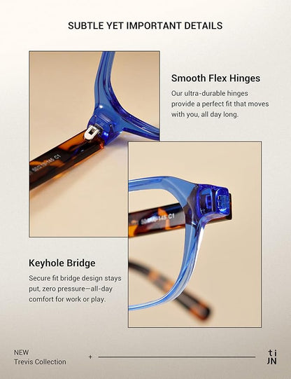 TIJN Blue Light Blocking Glasses for Women Men TR90 Rectangle Frame and Chic Preppy Style Computer Screen Glasses