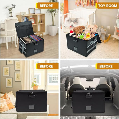 File Box with Hanging Folders Important Fireproof Document Organizer with Lock Collapsible Portable File Box with Handle for Home or Office for Hanging Letter & Legal Folder