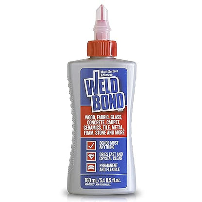 Weldbond Multi-Surface Adhesive Glue, Bonds Most Anything! Wood Glue for Furniture or Carpentry Fabric Glass Mosaic Ceramic Jewelry Stone & More. Non-Toxic, Dries Crystal Clear. 5.4oz /160ml 12-Pack