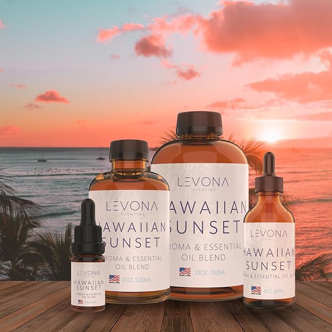 Levona Scent Essential Oil - Fresh Aroma for Home, Office, Hotel & Spa, Perfect in Humidifiers and Diffusers, Luxury Fragrance, with Mandarin Citrus & Grape Notes - 700ml/ 23 fl oz, Hawaiian Sunset