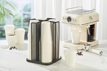 Annova Paper/Plastic Cup and Lid Holder Plastic Storage Organizer, 360°Rotating Coffee Mup Dispenser with 4 Compartments, Multifunctional Storage Rack for Home, Office, Bar, Coffee Shop (Black)