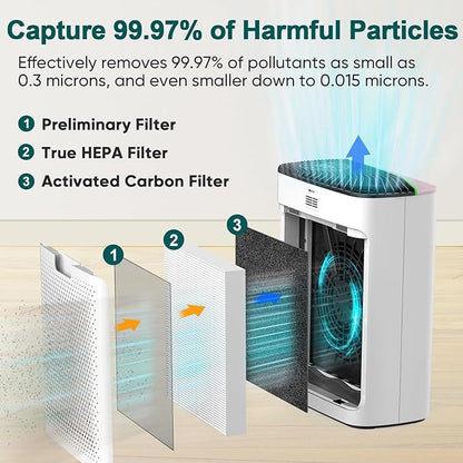 Smart WiFi HEPA Air Purifier for Home Large Room up to 1100 Ft², PM2.5 Display, Auto Mode & 20dB Sleep, Alexa App Control, Quiet Cleaner for Pets, Smoke, Dust, Allergies